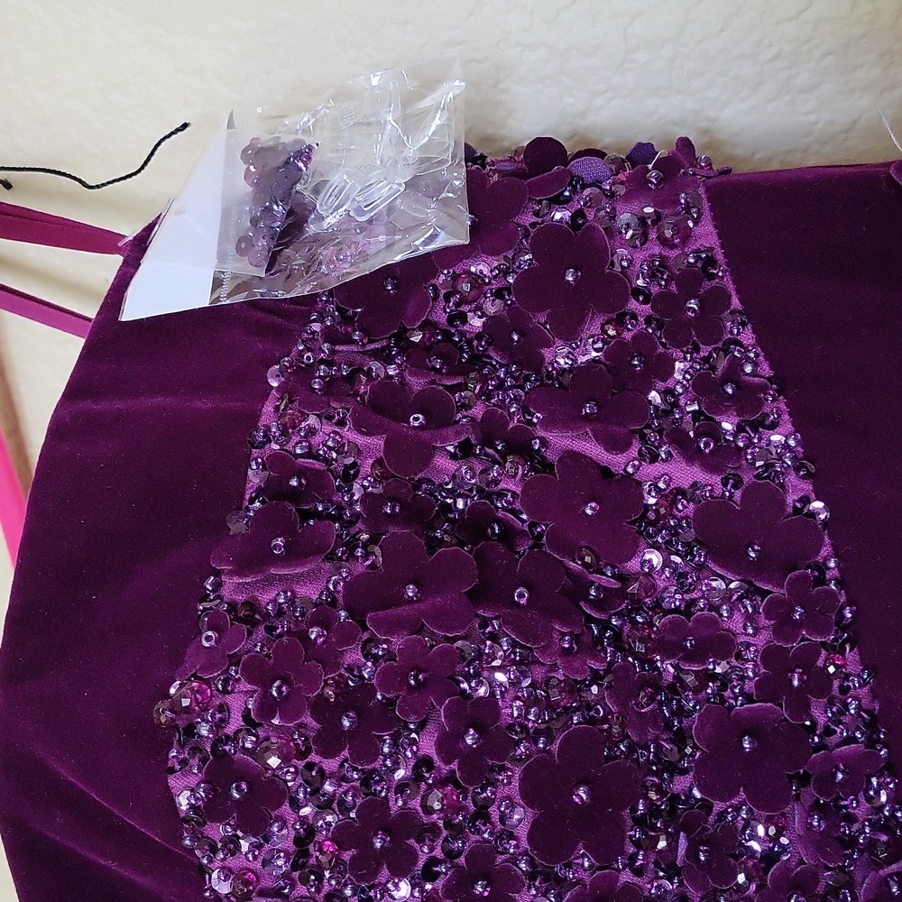 UNWORN. Mac Duggal Plum Bustier Velvet Ballgown - Picture 10 of 13